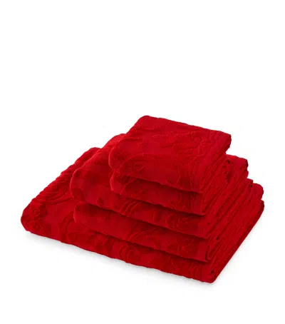 Dolce & Gabbana Casa Set Of 5 Cotton Jacquard Bath Towels In Red