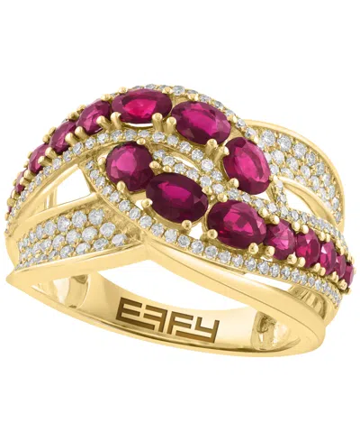 Effy Collection Diamond (1/2 Ct. T.w.) And Sapphire (2-1/20 Ct. T.w.) Ring In 14k Yellow Gold (also In Emerald And R In Red