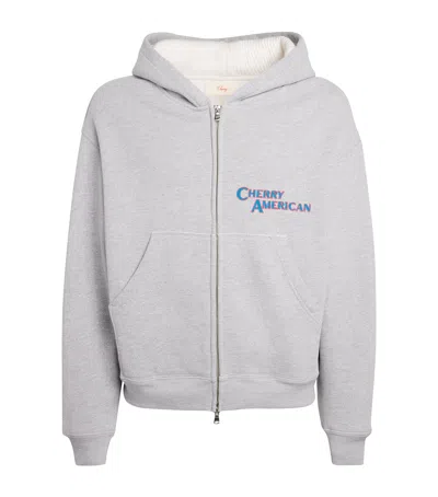 Cherry Los Angeles Logo-print Cotton-blend Jersey Zip-up Hoodie In Gray