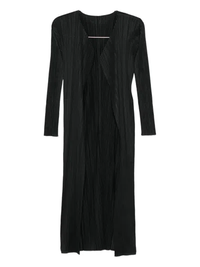 Issey Miyake Pleats Please  Pleated Long Cardigan In Black