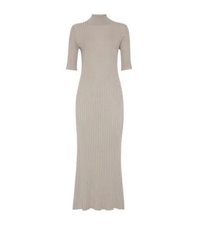Brunello Cucinelli Cashmere-blend Rib-knit Maxi Dress In Brown