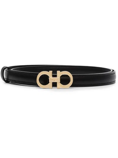 Ferragamo 2.5cm Gancini Reversible Leather Belt In Black