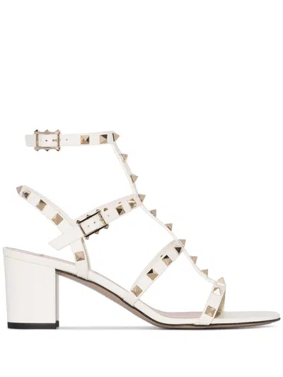 Valentino Garavani Rockstud Leather Sandals In White