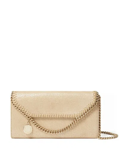 Stella Mccartney Chain Strap Envelope Wallet With Metallic Finish In Gold
