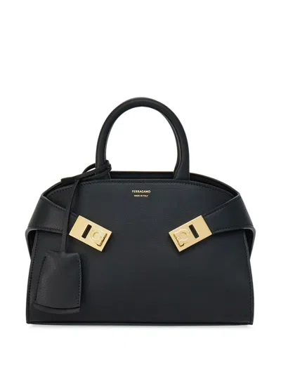 Ferragamo Black Hug Soft Mini Leather Handbag In Black