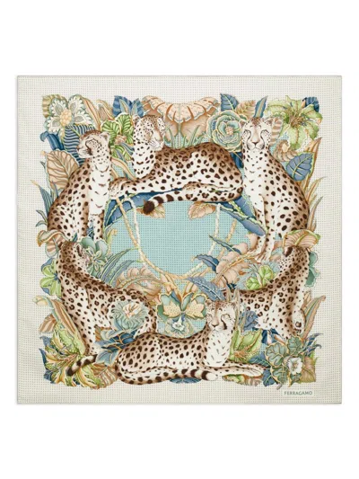 Ferragamo Silk Foulard Square Animal Print Scarf In Green