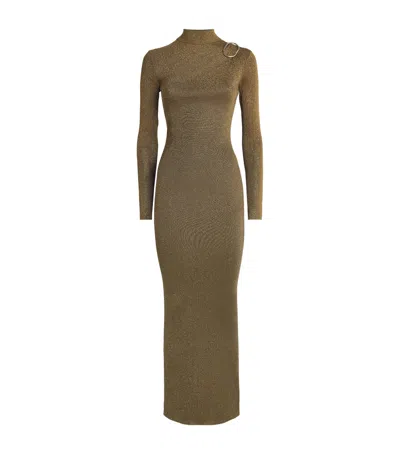 Roland Mouret Metallic Knit Draped Maxi Dress In Brown