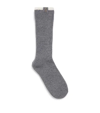 Sandro Wool-cashmere-blend Two-tone Socks In Gray