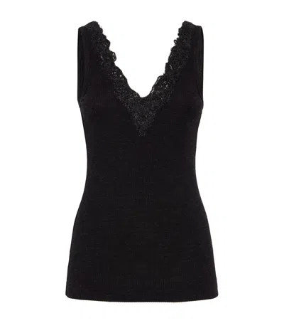 Brunello Cucinelli Wool Wispy Lace Tank Top In Black