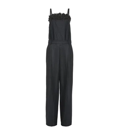 Brunello Cucinelli Lace-detail Wide-leg Jumpsuit In Black