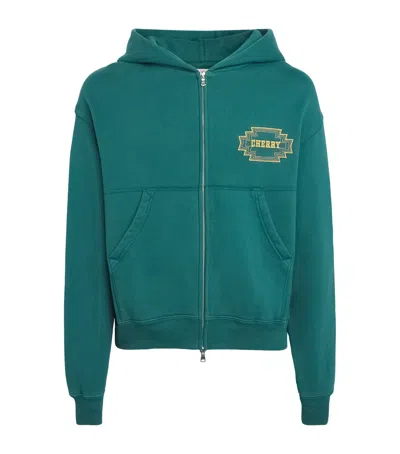 Cherry Los Angeles Cotton Navajo Logo Embroidery Zip-up Hoodie In Green