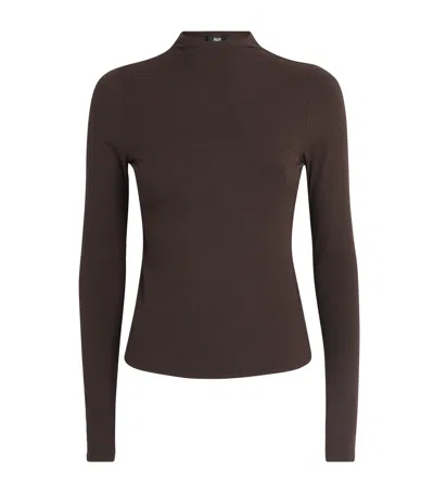 Paige High-neck Henrietta Top In Brown