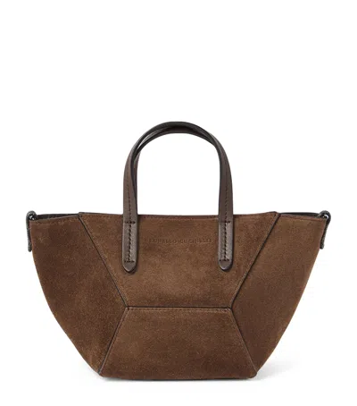 Brunello Cucinelli Mini Suede Bc Duo Tote Bag In Brown