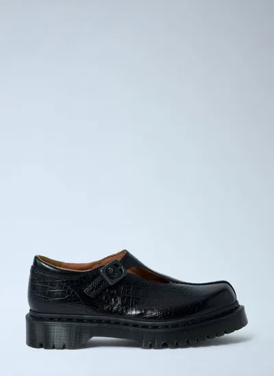 Dr. Martens Rejena Mj Croc-embossed Buckled Shoes In Black