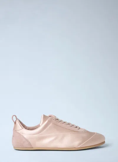 Jil Sander Pastel Pink Satin And Suede Sneakers In Brown