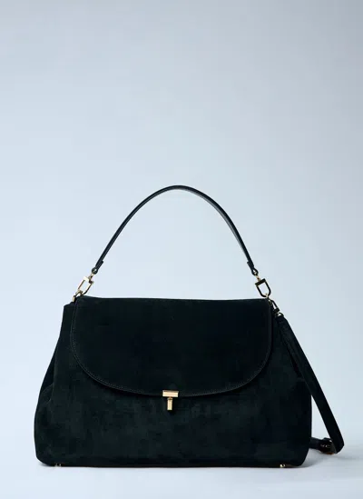 Totême T-lock Suede Satchel Bag In Black