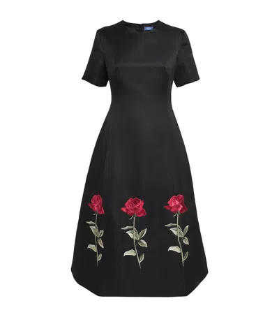 Leo Lin Rose-embroidered Caroline Midi Dress In Black