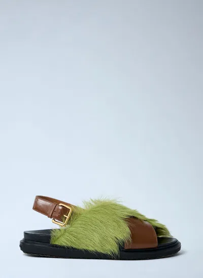 Marni Calf-hair Sandals In Yellow