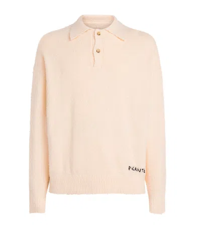 Picante Cotton-blend Shaggy Polo Shirt In White