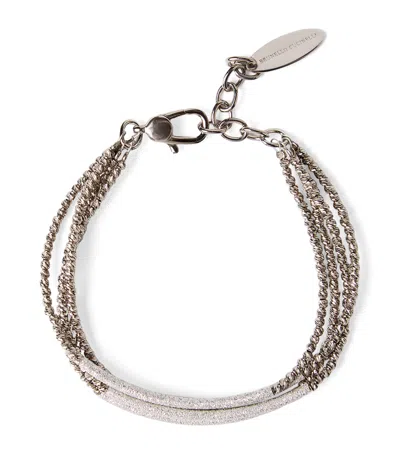Brunello Cucinelli Sterling Silver Beaded Bracelet In Gray
