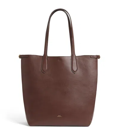 Polo Ralph Lauren Large Leather Bellport Tote Bag In Brown