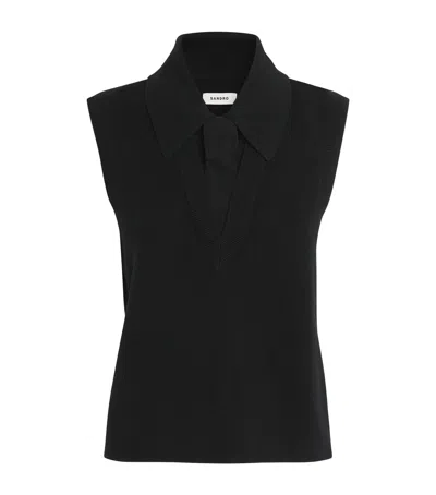 Sandro Wool-blend Tie-neck Sweater In Black