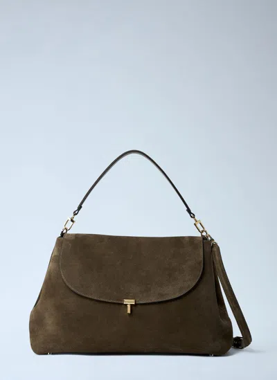 Totême T-lock Suede Satchel Bag In Sand