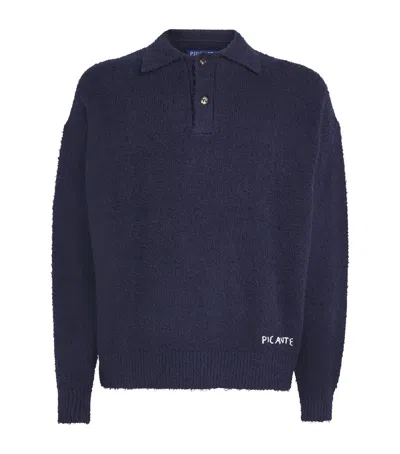 Picante Cotton-blend Shaggy Yarn Polo Sweater In Blue