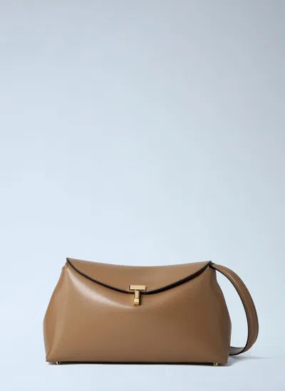 Totême T-lock Smooth Leather Clutch Bag In Brown