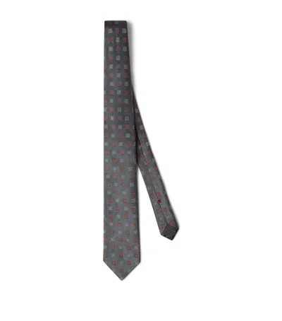 Brunello Cucinelli Men Silk Tie With Pattern In Gray