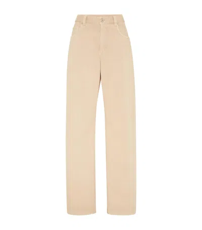 Brunello Cucinelli Garment-dyed Wide-leg Jeans In Neutral