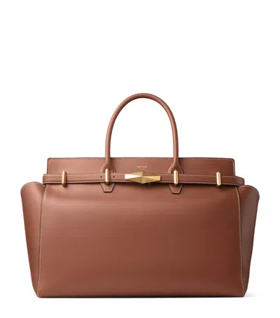 Jimmy Choo Diamond Leather Belted Top-handle Bag In Brown