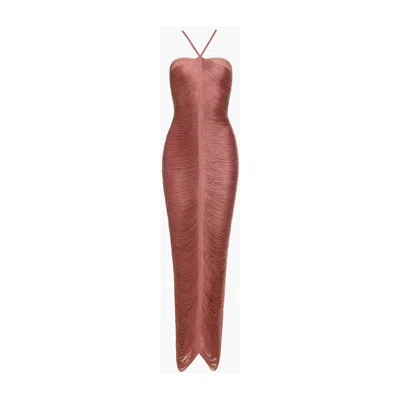Date Boutique Women's Rose Gold / Pink Gia Fringe Dress Rose In Pink