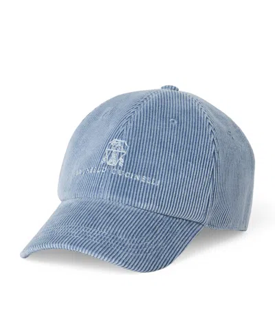 Brunello Cucinelli Cotton Baseball Cap Featuring Logo Design In Blue