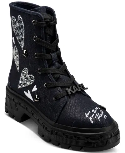 Karl Lagerfeld Lamprini Ikonic Lace-up Combat Boots In Black