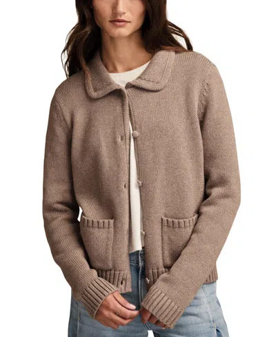Lucky Brand Cotton Cardigan In Brown