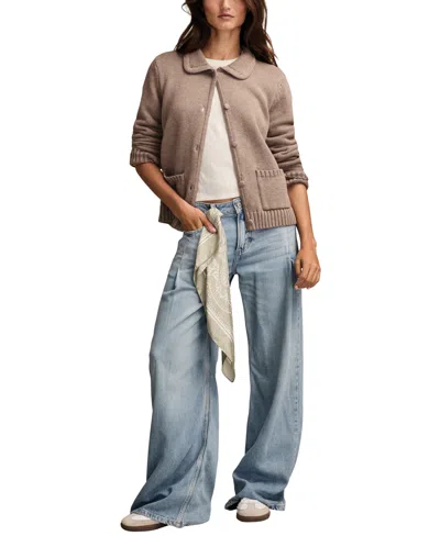 Lucky Brand Cotton Cardigan In Brown