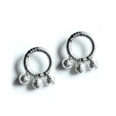 Edgar Navarro Jewelry Women's Silver Navarro Circular Stainless Steel Wrapped Earrings With Volcanic Stones In Silver