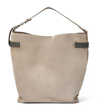 Brunello Cucinelli Suede Essence Shoulder Bag In Brown