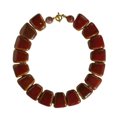 Edgar Navarro Jewelry Women's Brown / Red Navarro Trapezoid Ceramic Statement Necklace With Jasper Stones & Gold-plated De In Burgundy