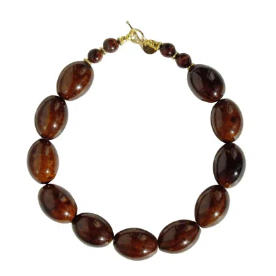 Edgar Navarro Jewelry Women's Red / Brown Navarro Oval Ceramic Statement Necklace With Jasper Stones And Gold-plated Detai In Brown