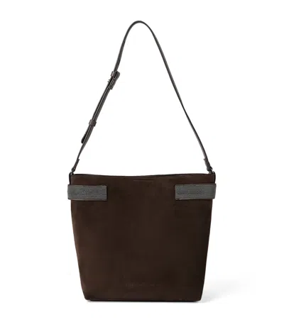 Brunello Cucinelli Suede Essence Shoulder Bag In Brown