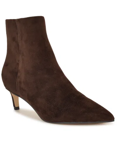 Nine West Brite Pointed Toe Kitten Heel Bootie In Brown