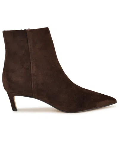 Nine West Brite Pointed Toe Kitten Heel Bootie In Brown