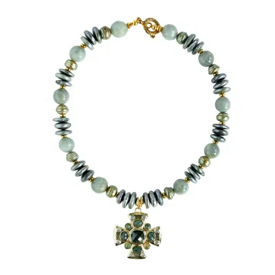 Edgar Navarro Jewelry Women's Grey / Green / Neutrals Navarro Mother Of Pearl & Labradorite Necklace Featuring Labradorite In Multi