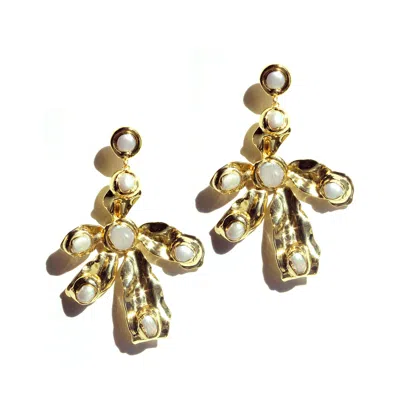 Edgar Navarro Jewelry Women's Gold / White Navarro Gold Statement Oversized Flower Earrings With Pearl Accents In Multi
