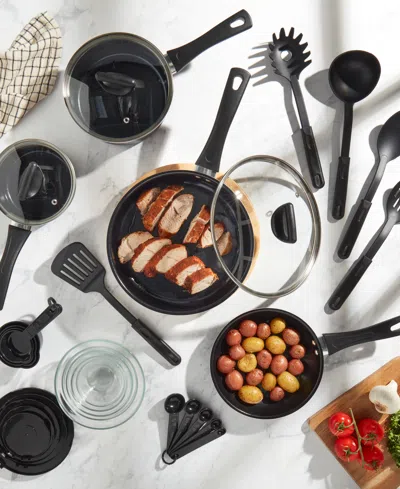Basic Essentials Non-stick Aluminum 31-pc. Cookware Set In Black