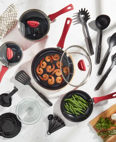 Basic Essentials Non-stick Aluminum 31-pc. Cookware Set In Red