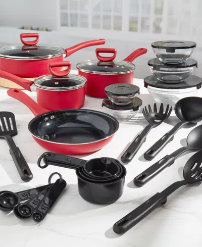 Basic Essentials Non-stick Aluminum 31-pc. Cookware Set In Red