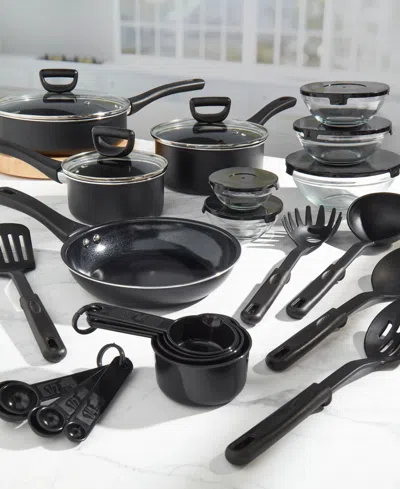 Basic Essentials Non-stick Aluminum 31-pc. Cookware Set In Black